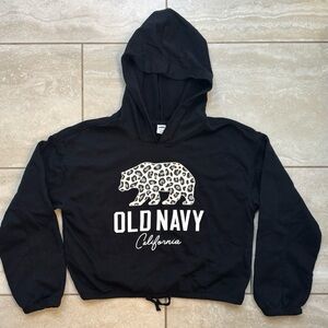 Old Navy Girls Cropped Black leopard Hoodie California Size L 10/12 NWOT